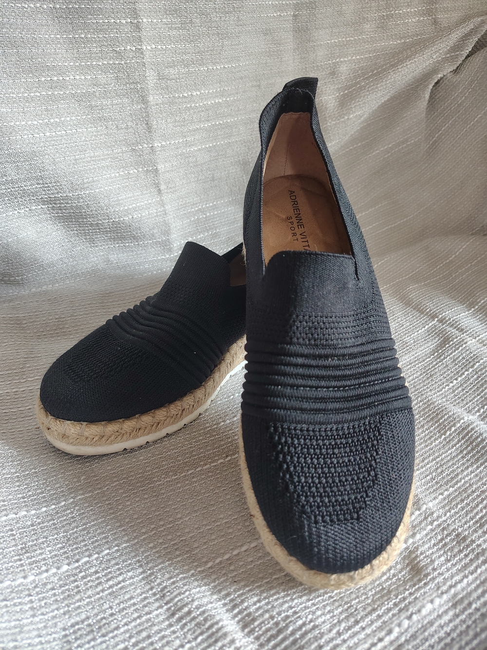 Adrienne Vittadini Sport AV NIKO Black Knit Espadrille Slip-On Flats Women's 7M